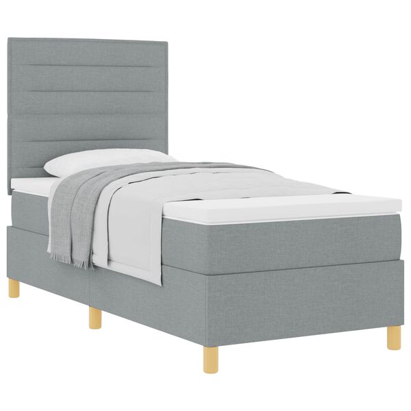 vidaXL Lit &agrave; ressorts avec matelas Gris clair 90 x 190 cm tissu