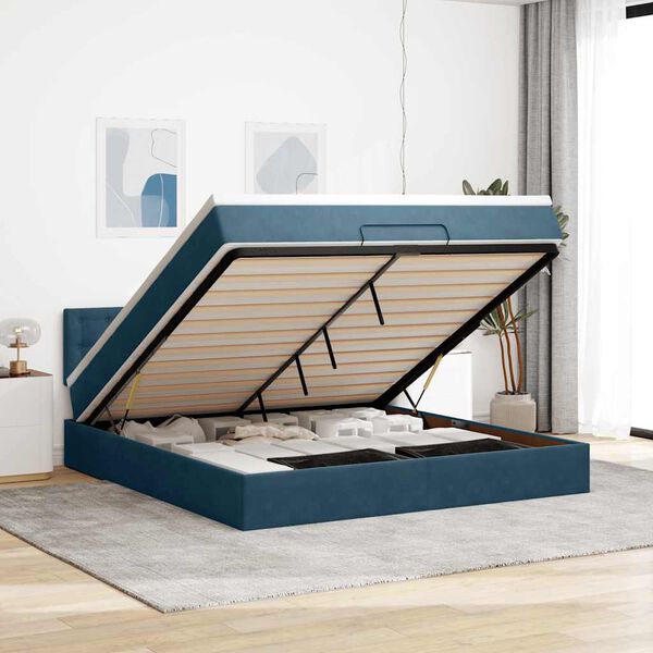 VidaXL Cadre de lit ottoman avec matelas bleu fonc&eacute; 160x200 cm velours