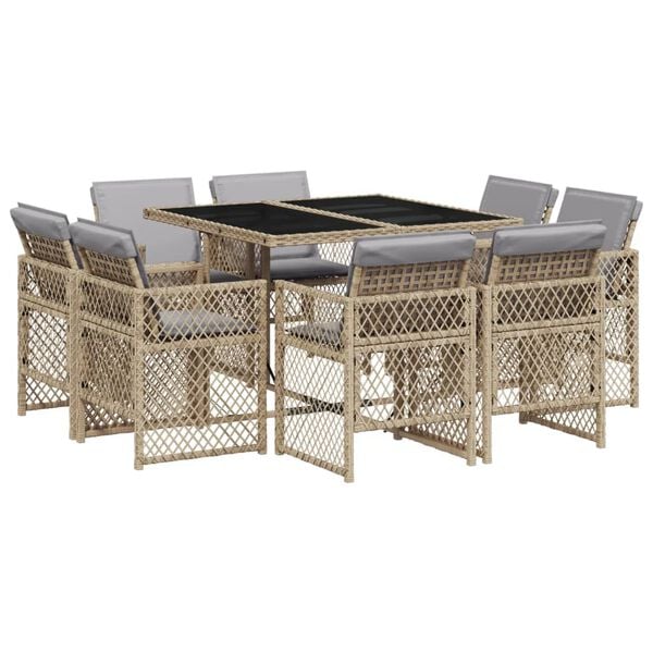 vidaXL Ensemble &agrave; manger de jardin et coussins 9 pcs m&eacute;lange beige