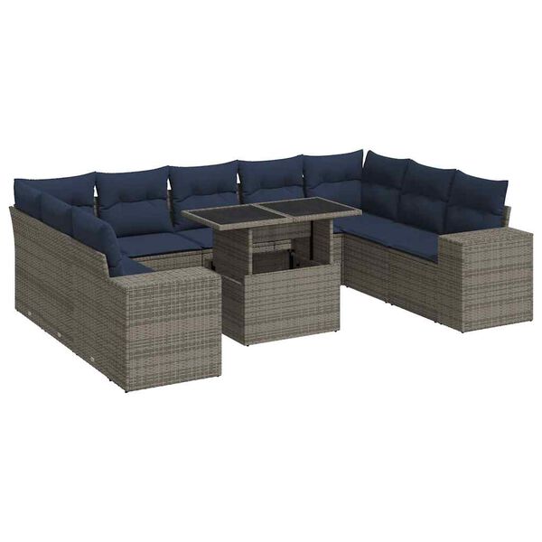 vidaXL Salon de jardin avec coussins 10 pcs gris r&eacute;sine tress&eacute;e acacia