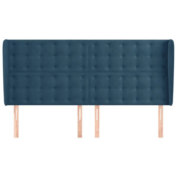 vidaXL T&ecirc;te de lit avec oreilles Bleu fonc&eacute; 203x23x118/128 cm Velours