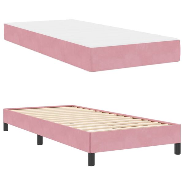 vidaXL Lit &agrave; ressorts avec matelas Rose 90 x 210 cm tissu