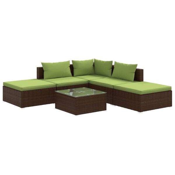 vidaXL Salon de jardin 6 pcs avec coussins R&eacute;sine tress&eacute;e Marron