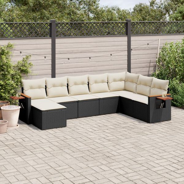 vidaXL Salon de jardin 8 pcs avec coussins noir résine tressée