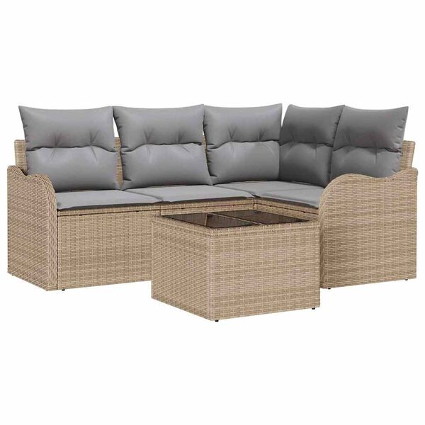 vidaXL Ensemble de canapé de jardin 5 pcs Beige Poly rotin
