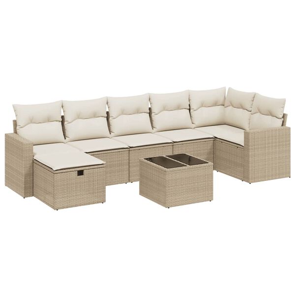 vidaXL Salon de jardin avec coussins 8 pcs beige r&eacute;sine tress&eacute;e