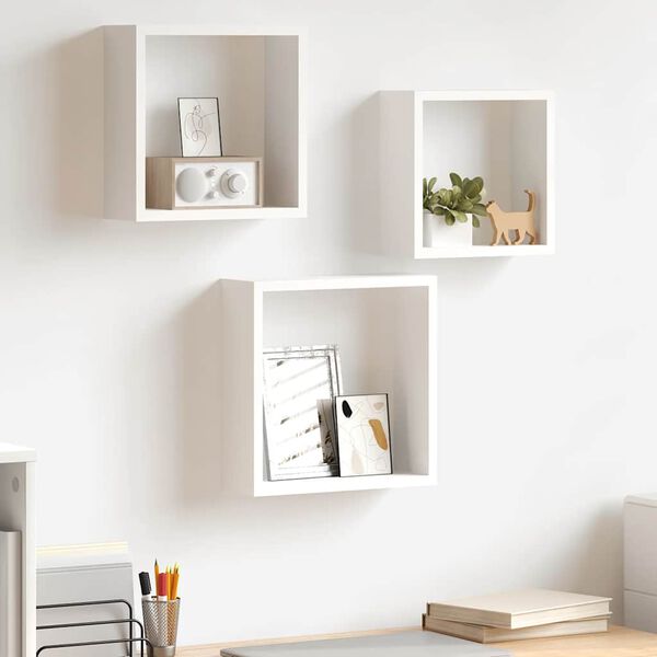 vidaXL &Eacute;tag&egrave;res murales sous forme de cube 3 pcs Blanc MDF