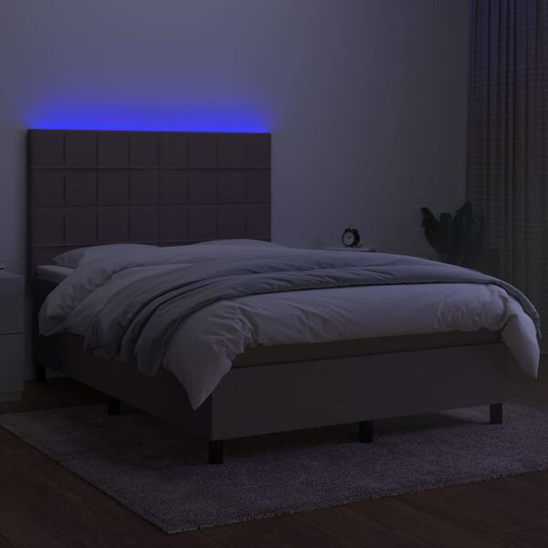vidaXL Sommier &agrave; lattes de lit et matelas et LED Taupe 140x190cm Tissu