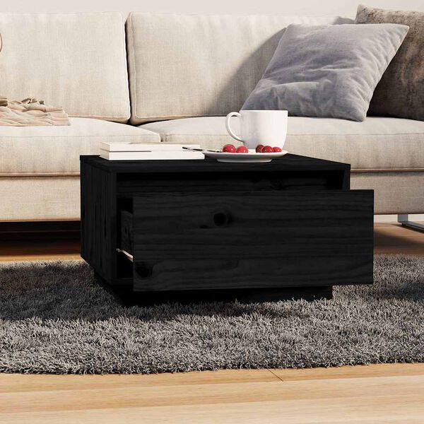 vidaXL Table basse Noir 55x56x32 cm Bois massif de pin