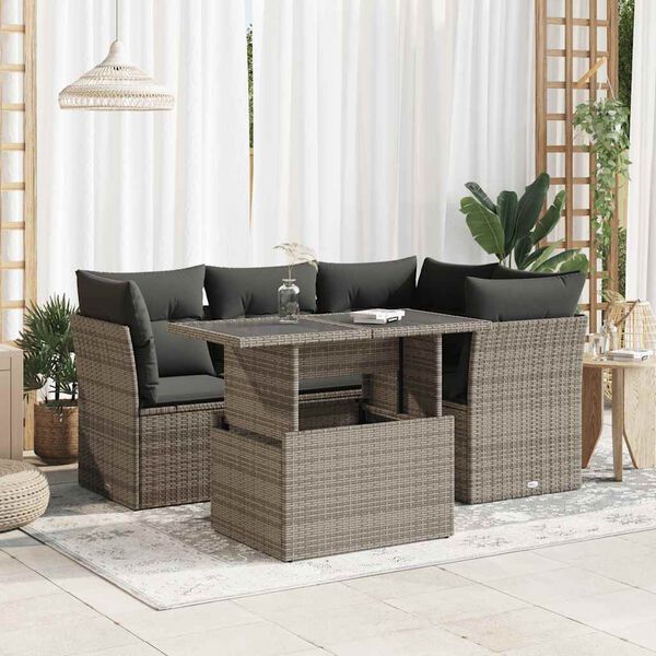 vidaXL Salon de jardin 5 pcs avec coussins gris r&eacute;sine tress&eacute;e