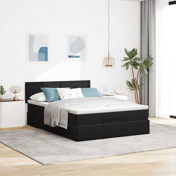 VidaXL Cadre de lit ottoman avec matelas noir 140x200 cm velours