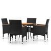 vidaXL Ensemble &agrave; manger de jardin 5 pcs R&eacute;sine tress&eacute;e Noir