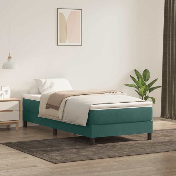 vidaXL Sommier &agrave; lattes de lit et matelas vert fonc&eacute; 80x210 cm velours