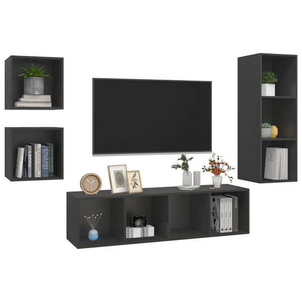 vidaXL Ensemble de meuble TV 4 pcs Gris Bois d'ingénierie