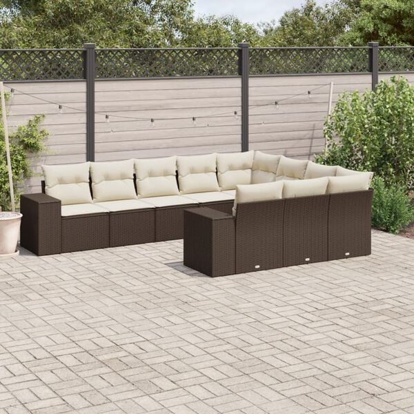vidaXL Salon de jardin 10 pcs avec coussins marron r&eacute;sine tress&eacute;e