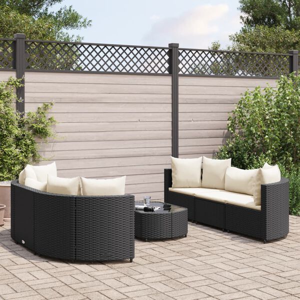 vidaXL Salon de jardin 7 pcs avec coussins noir résine tressée