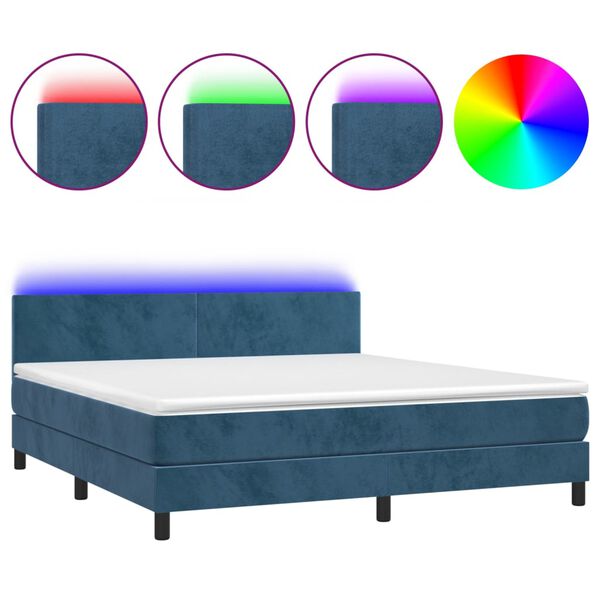 vidaXL Sommier &agrave; lattes de lit avec matelas LED Bleu fonc&eacute; 180x200 cm