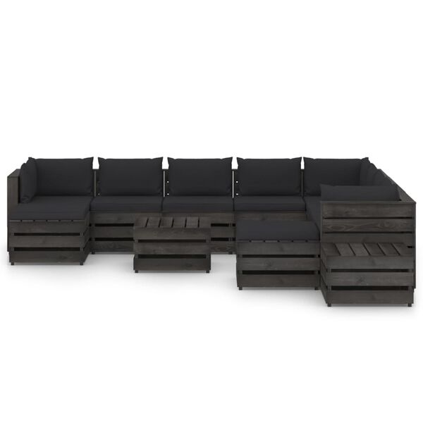 vidaXL Salon de jardin 12 pcs avec coussins Bois impr&eacute;gn&eacute; de gris