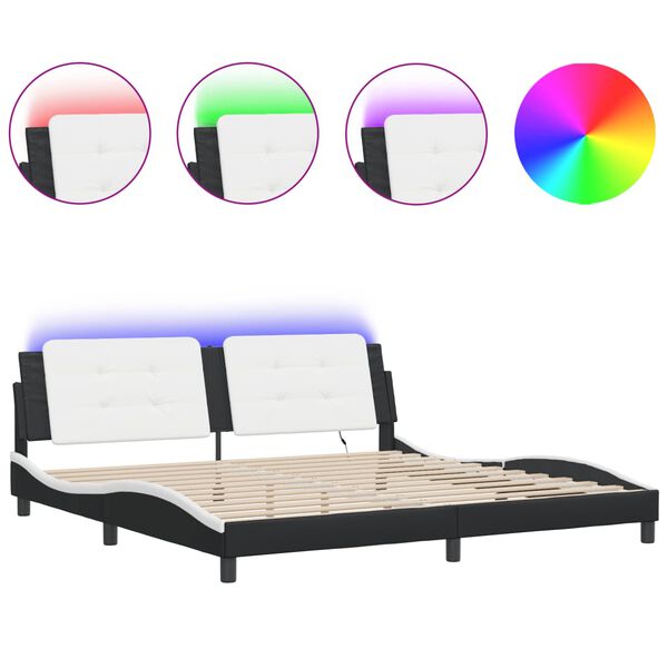vidaXL Cadre de lit avec LED sans matelas Zadar noir et blanc 200x200 cm