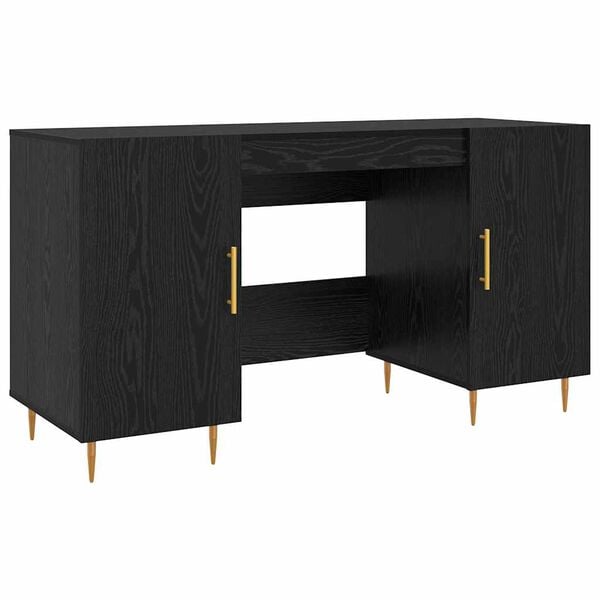 vidaXL Bureau avec porte Ch&ecirc;ne noir 140 x 50 x 75 cm Bois d'ing&eacute;nierie