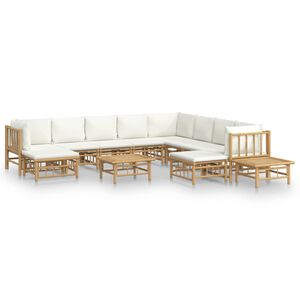 vidaXL Salon de jardin 12 pcs avec coussins blanc cr&egrave;me bambou