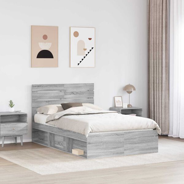 vidaXL Cadre de lit Gris Sonoma 120 x 190 cm Pin massif