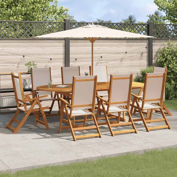 vidaXL Ensemble &agrave; manger de jardin 9pcs bois d'acacia solide textil&egrave;ne