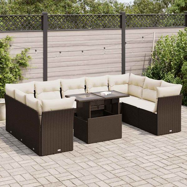 vidaXL Salon de jardin 10 pcs avec coussins marron r&eacute;sine tress&eacute;e