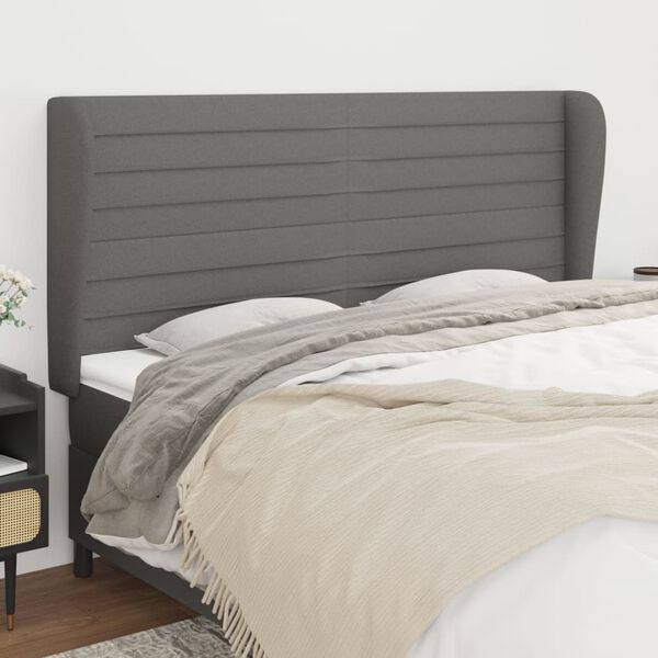 vidaXL T&ecirc;te de lit avec oreilles Gris fonc&eacute; 203x23x118/128 cm Tissu