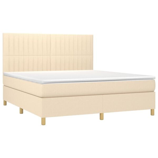 vidaXL Sommier &agrave; lattes de lit avec matelas Cr&egrave;me 180x200 cm Tissu