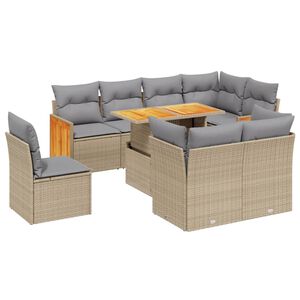 vidaXL Salon de jardin avec coussins 9 pcs beige r&eacute;sine tress&eacute;e