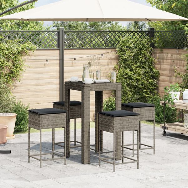vidaXL Ensemble de bar de jardin 5 pcs avec coussins gris poly rotin
