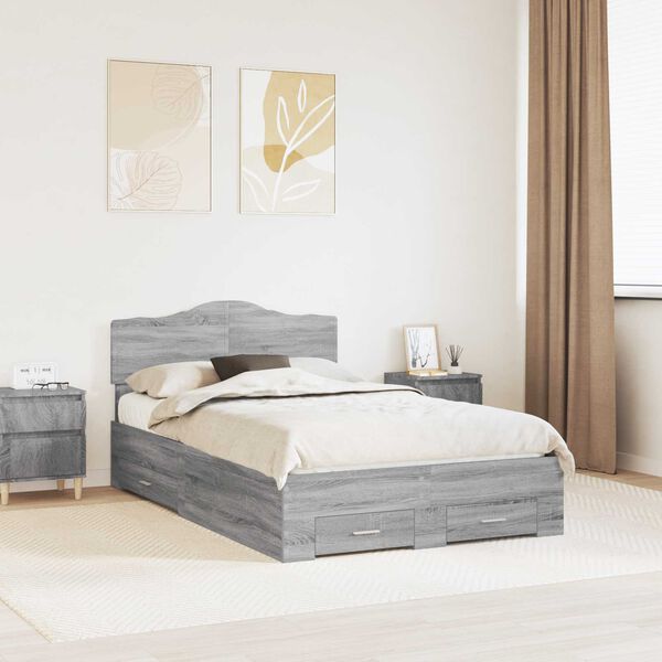 vidaXL Cadre de lit Gris Sonoma 135 x 190 cm Bois d'ing&eacute;nierie