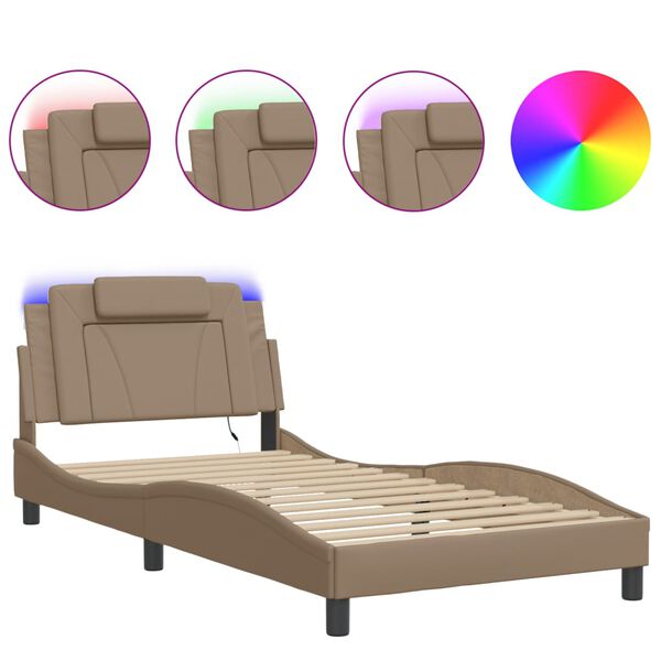 vidaXL Cadre de lit Viana avec LED sans matelas cappuccino 100x200 cm
