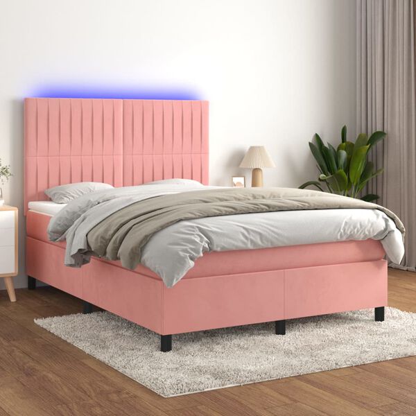 vidaXL Sommier &agrave; lattes de lit matelas et LED Rose 140x200 cm Velours