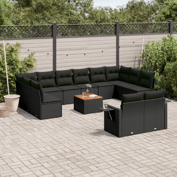vidaXL Salon de jardin avec coussins 13 pcs noir r&eacute;sine tress&eacute;e