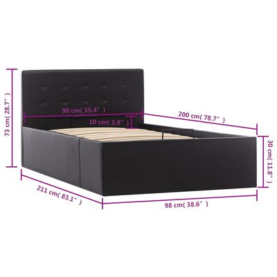 vidaXL Cadre de lit à rangement hydraulique Noir Similicuir 90x200 cm