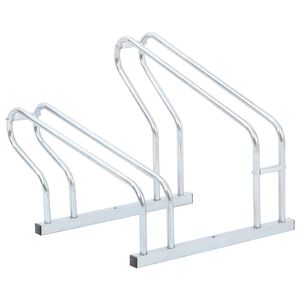 vidaXL Support de v&eacute;lo au sol autoportant pour 2 v&eacute;los acier galvanis&eacute;