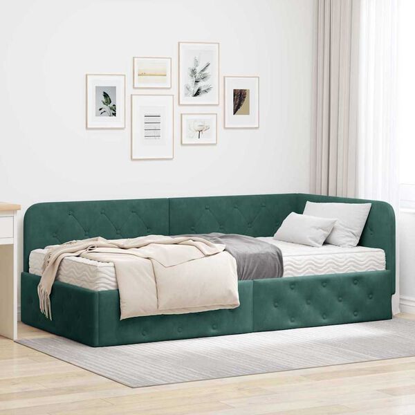 vidaXL Cadre de lit d'angle Vert fonc&eacute; 100 x 200 cm Velours