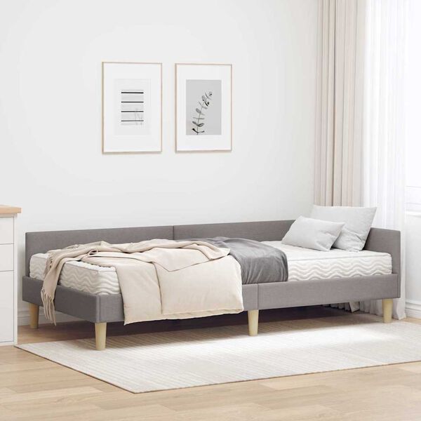 vidaXL Cadre de lit d'angle avec matelas 2 pcs Taupe tissu