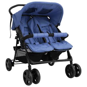vidaXL Poussette &agrave; deux places Bleu marine Acier