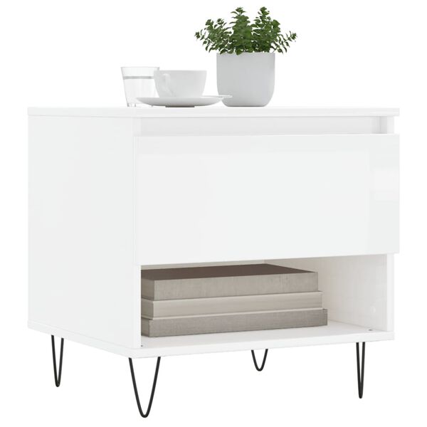 vidaXL Tables basses 2 pcs blanc brillant 50x46x50cm bois d'ing&eacute;nierie
