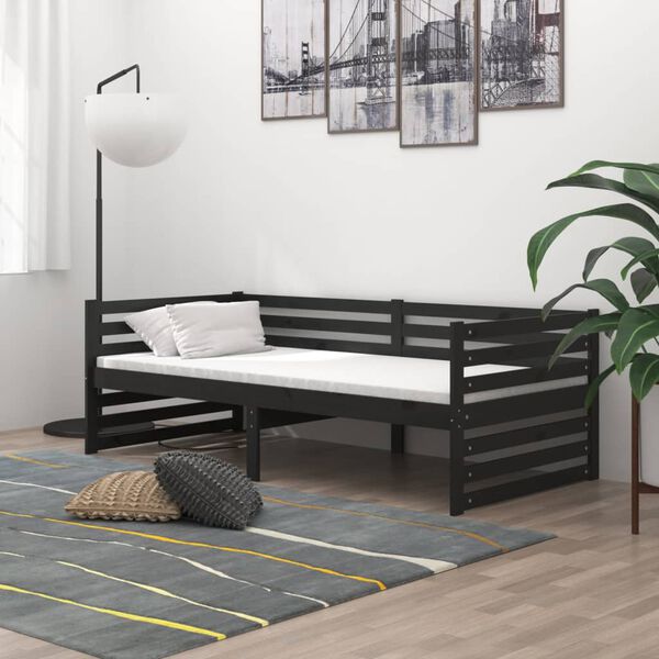 vidaXL Lit de repos avec matelas 90x200 cm Noir Bois de pin massif