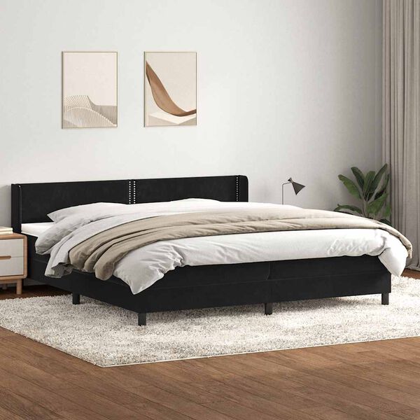 vidaXL Sommier &agrave; lattes de lit avec matelas noir 180x210 cm velours