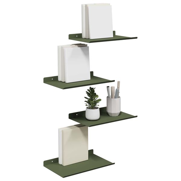 vidaXL &Eacute;tag&egrave;re flottante 4 pcs Vert olive 30 x 18 x 2,5 cm Acier