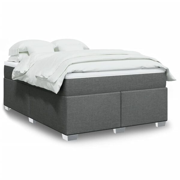 vidaXL Sommier &agrave; lattes de lit avec matelas Gris fonc&eacute; 140x190cm Tissu