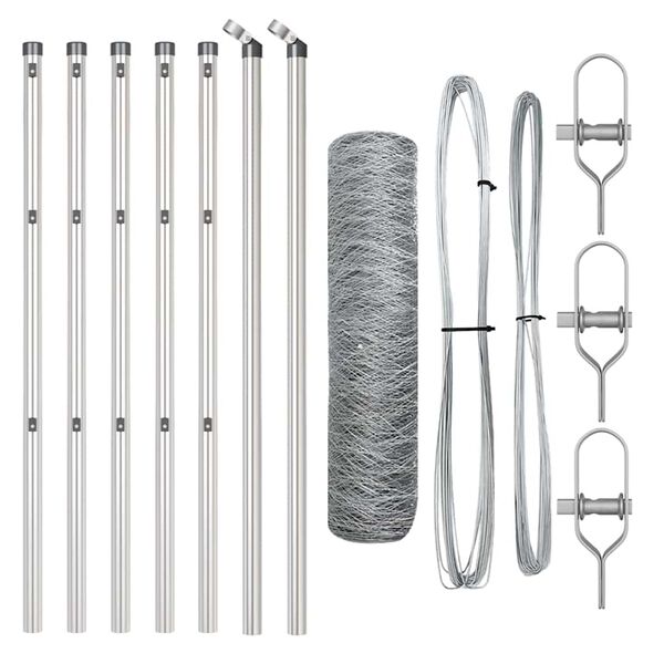vidaXL Cl&ocirc;ture avec poteaux Argent 0.8 x 10 m Acier recouvert de PVC