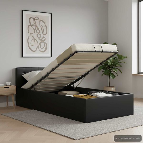 vidaXL Cadre de lit à rangement hydraulique Noir Similicuir 90x200 cm