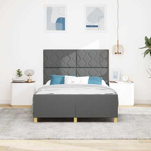 vidaXL Cadre de lit avec t&ecirc;te de lit Gris fonc&eacute; 160 x 200 cm tissu