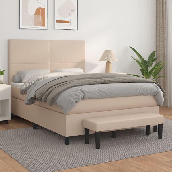 vidaXL Sommier &agrave; lattes de lit avec matelas Cappuccino 140x200 cm